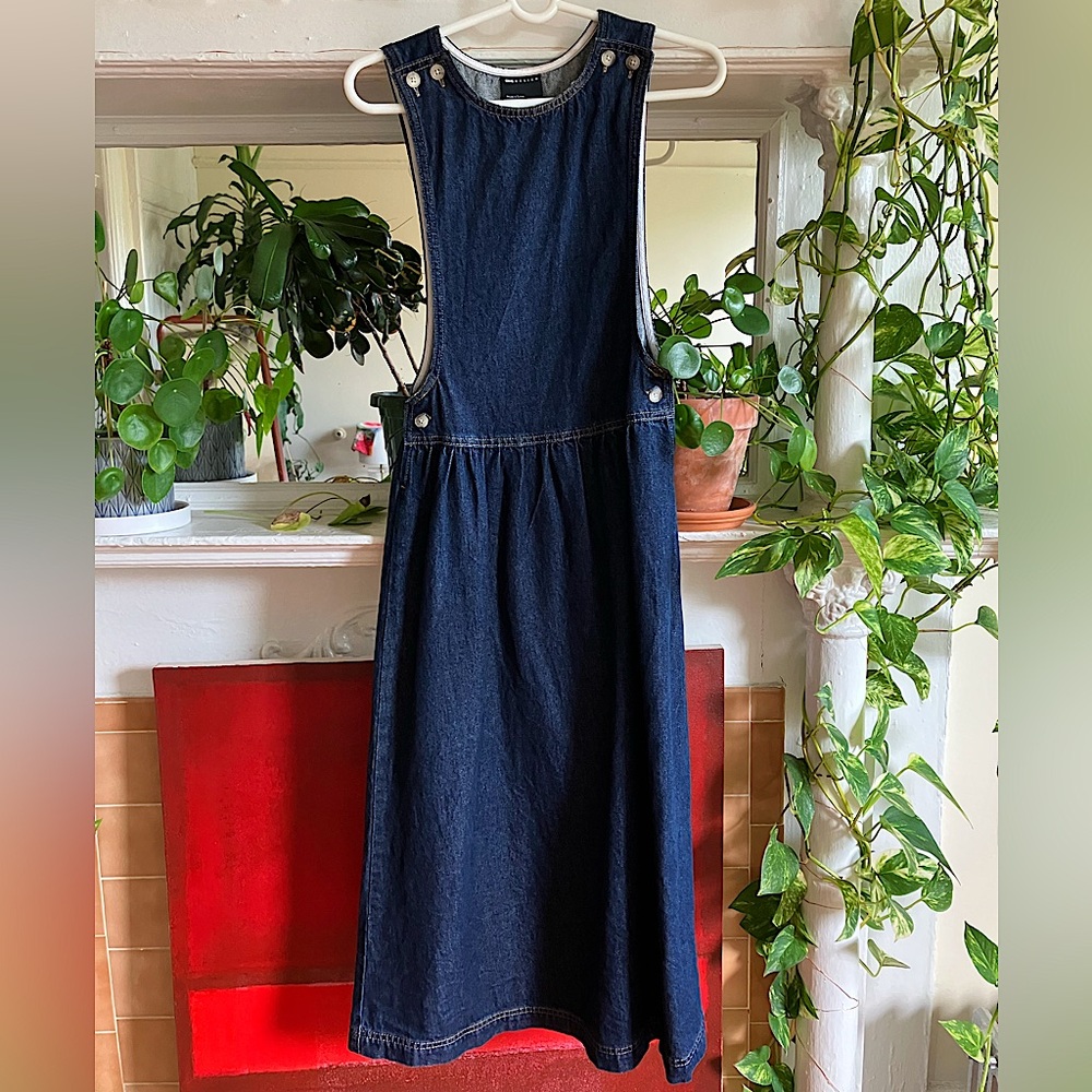 Unique ASOS denim midi dress with dropped waist in size 2